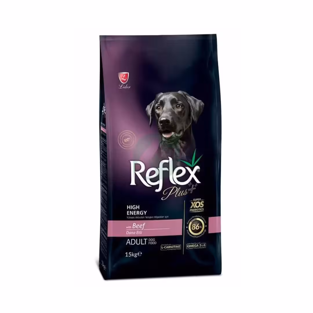 غذای خشک سگ با طعم گوشت گاو مدل های انرژی برند Reflex رفلکس پلاس 15 کیلویی