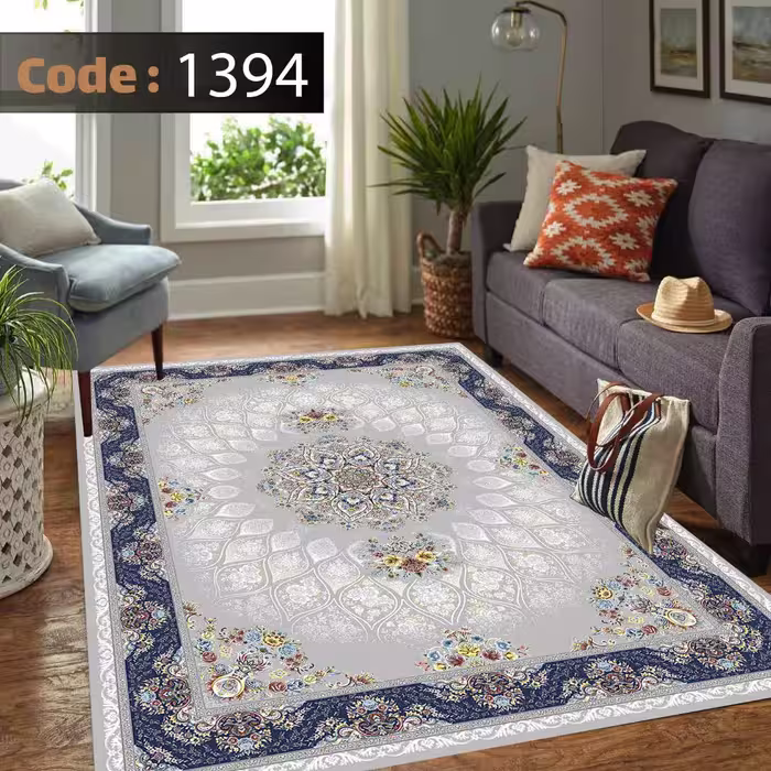 کاورفرش روفرشی دورکشدار گوشه لیفه ای طوسی کرم کد 1394