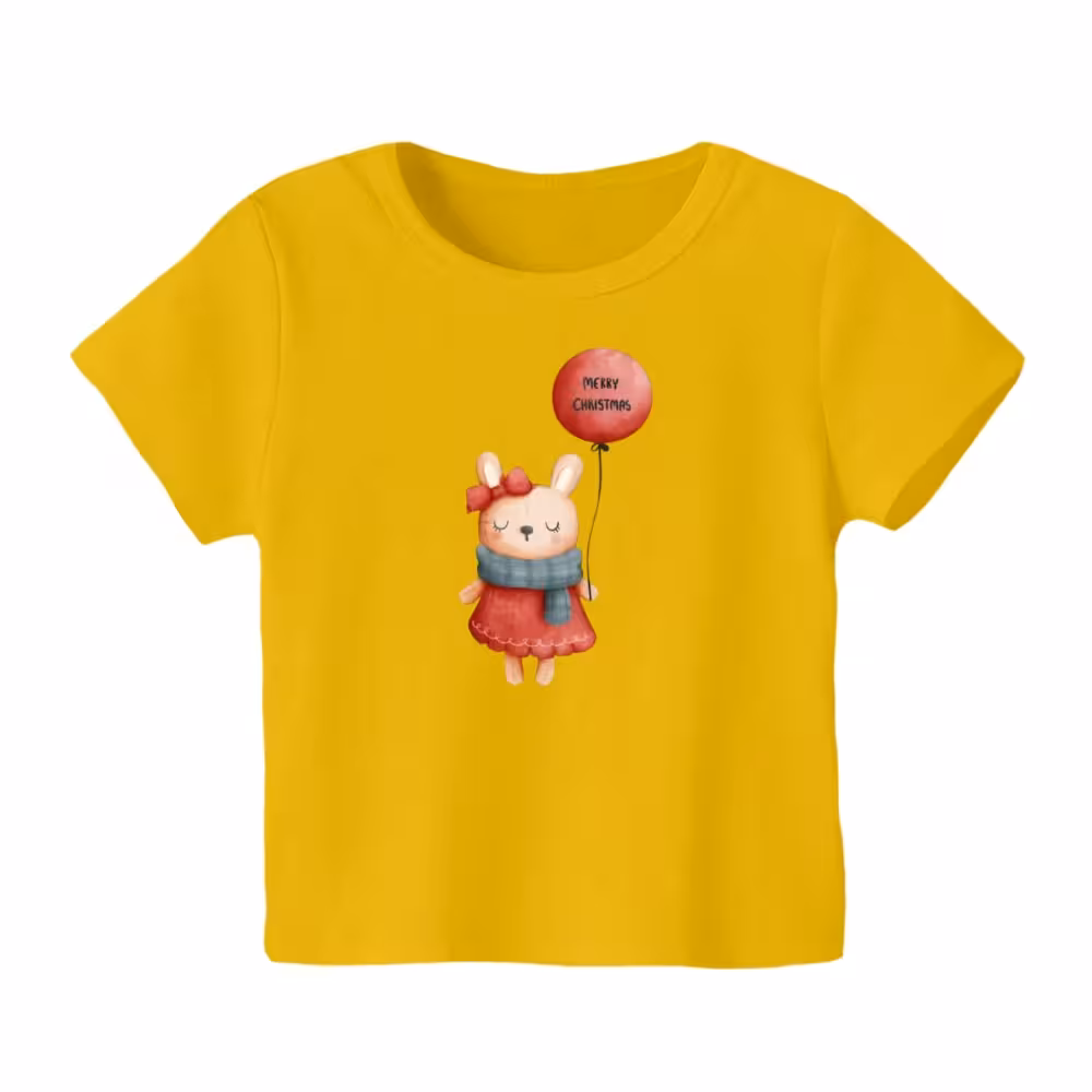 تی شرت آستین کوتاه بچگانه مدل خرگوش بادکنک رنگ زرد