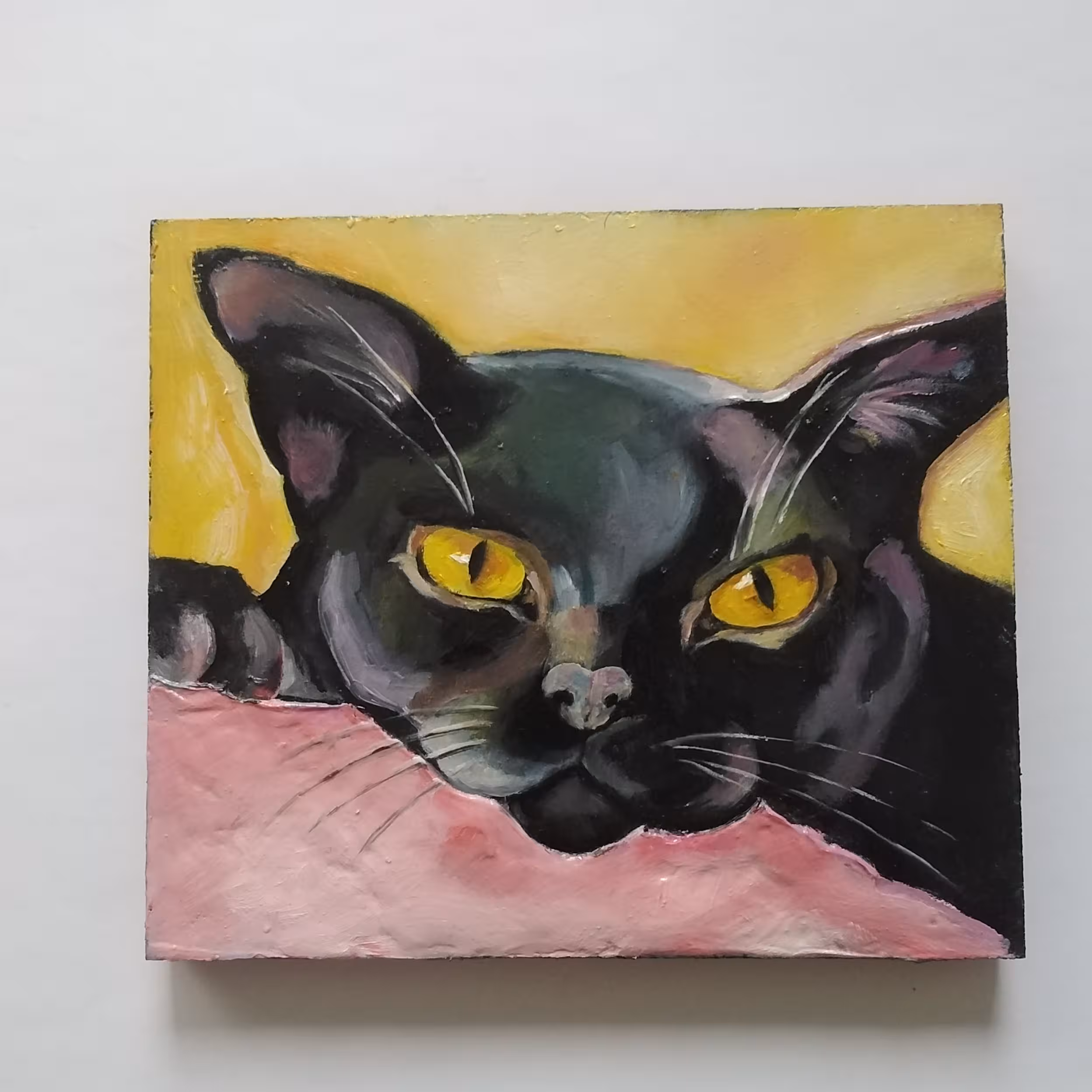 مینی تابلوی رنگ روغن طرح گربه تابلویی فانتزی و زیبا