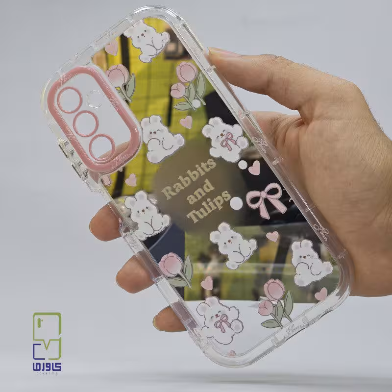 خرید قاب گوشی دخترانه S23 Ultra | فانتزی آینه‌ای طرح خرگوش