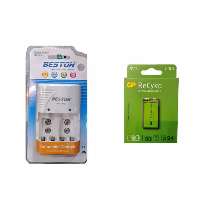 شارژر باتری بستون مدل C802 به همراه باتری کتابی قابل شارژ جی پی 20R8H