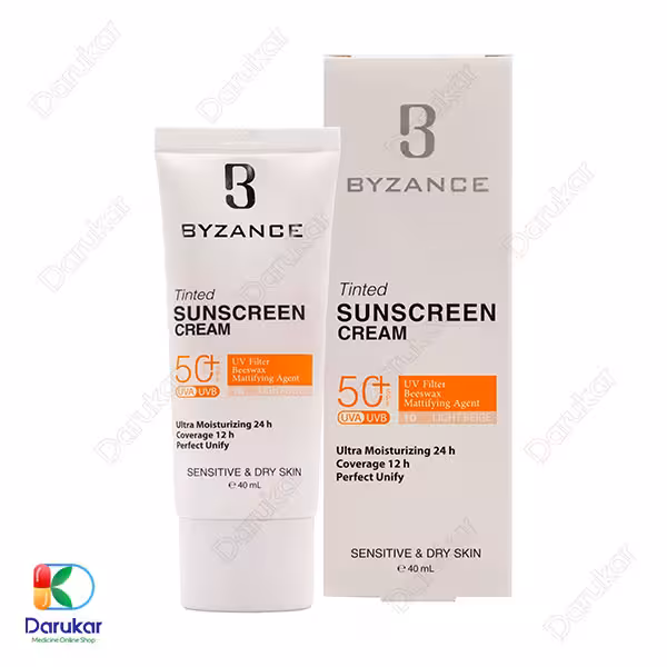 ضد آفتاب کرم پودری بیزانس مناسب پوست خشک و حساس SPF50 حجم 40 میلی لیتر
