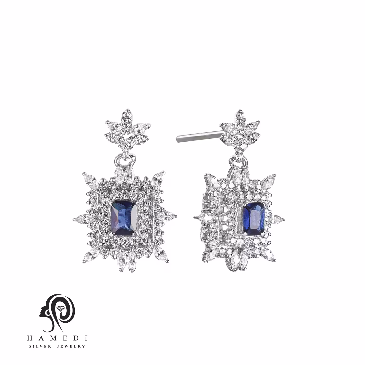 گوشواره نقره زنانه نگین دار مجلسی مدل EI R2