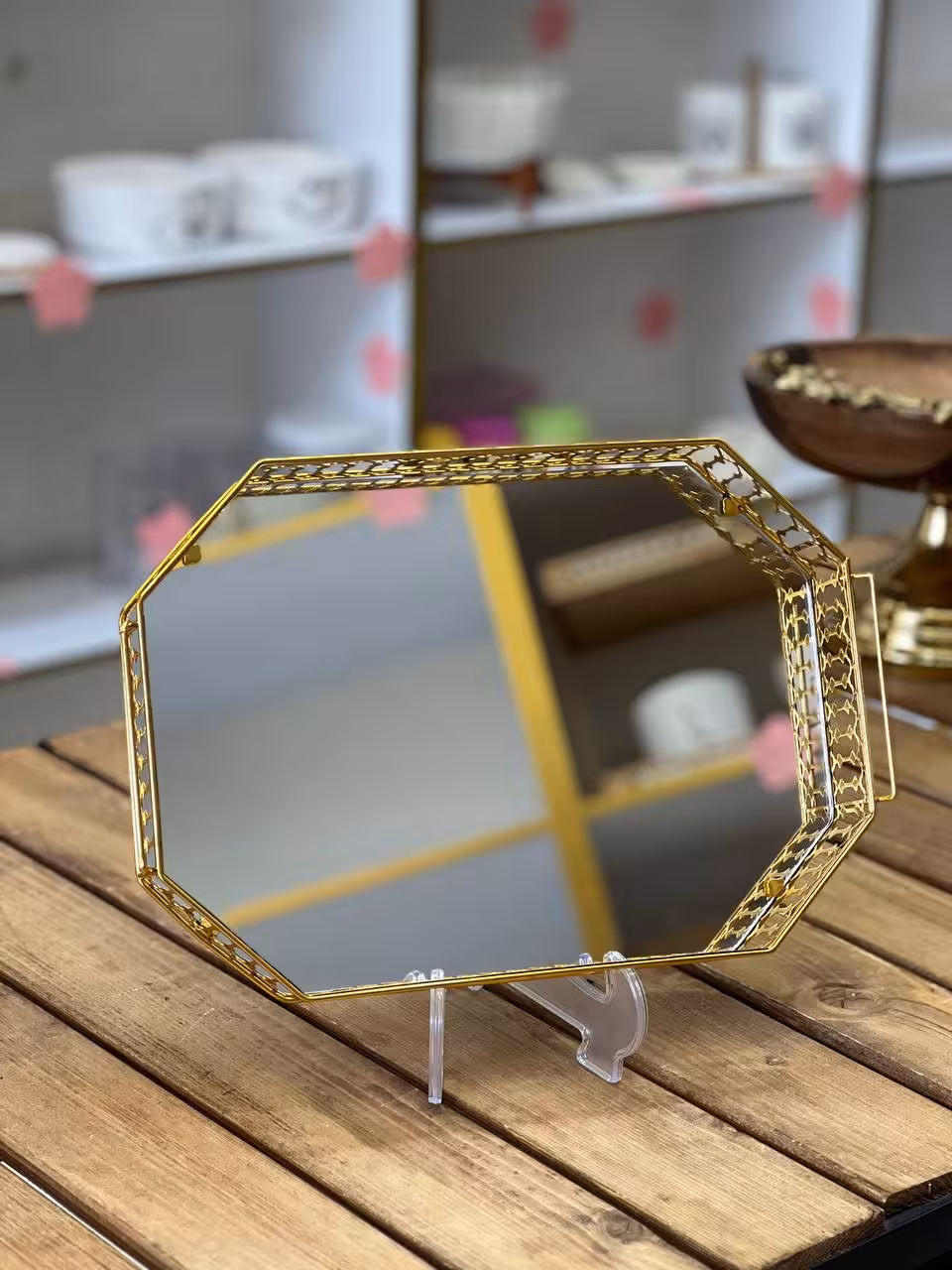 سینی چندضلعی کف آیینه طلایی