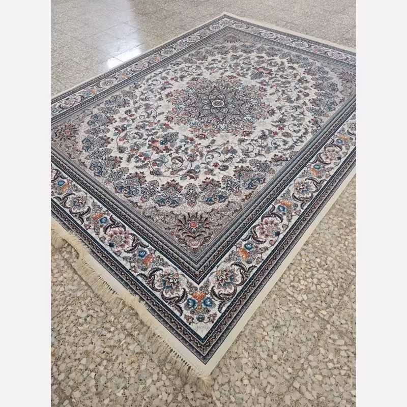 فرش ماشینی کاشان 700شانه طرح میخک کرم6متری(باارسال رایگان)