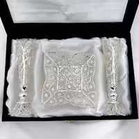 ست هدیه ملیله کاری شیرینی خوری پایه کوتاه و گلدان