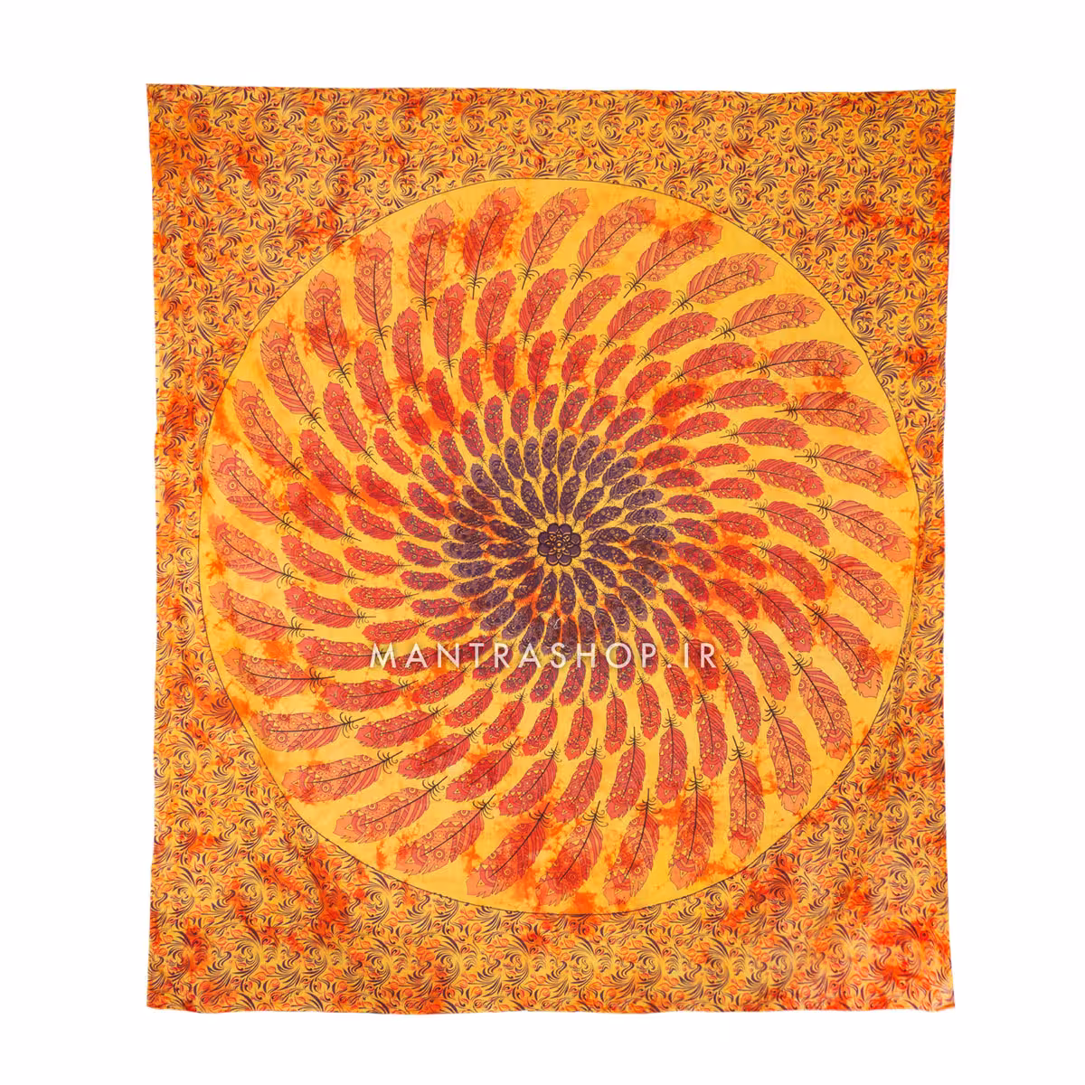 بکدراپ تپستری هندی طرح پر نارنجی (روتختی دو نفره) کد 310