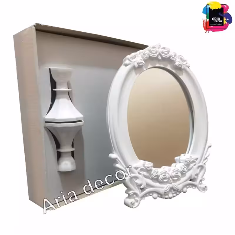 آینه و شمعدان پلاستیکی سفید سایز آینه 13در 18