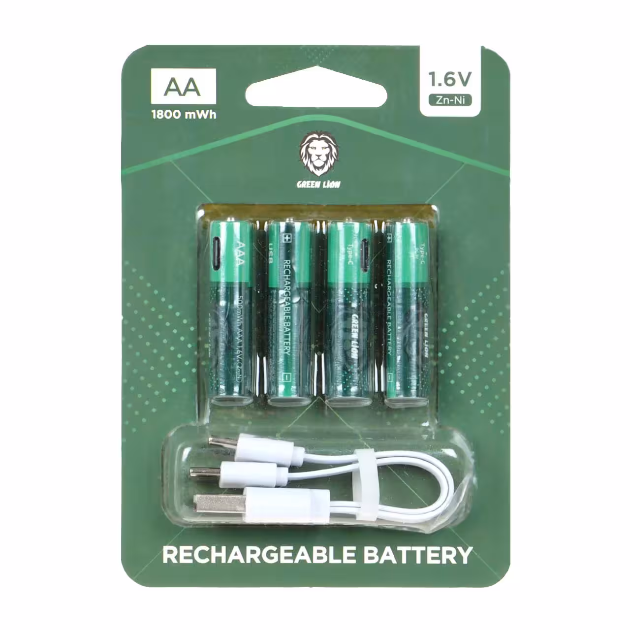 باتری قلم قابل شارژ Green Lion-AA با ظرفیت 1800mah (بسته 4 عددی)