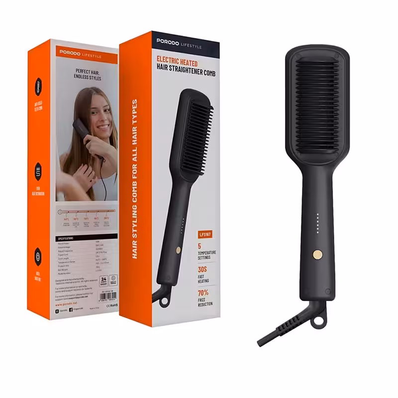 برس حرارتی صاف کننده مو پرودو مدل porodo electric heated hair straightener comb LFS167