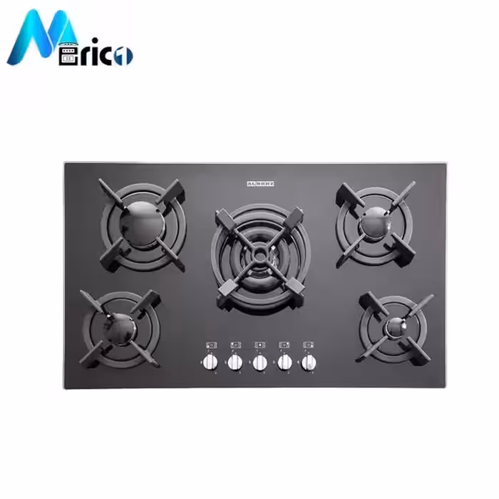 گاز رومیزی استیل البرز کد G5904 پنج شعله شیشه مشکی