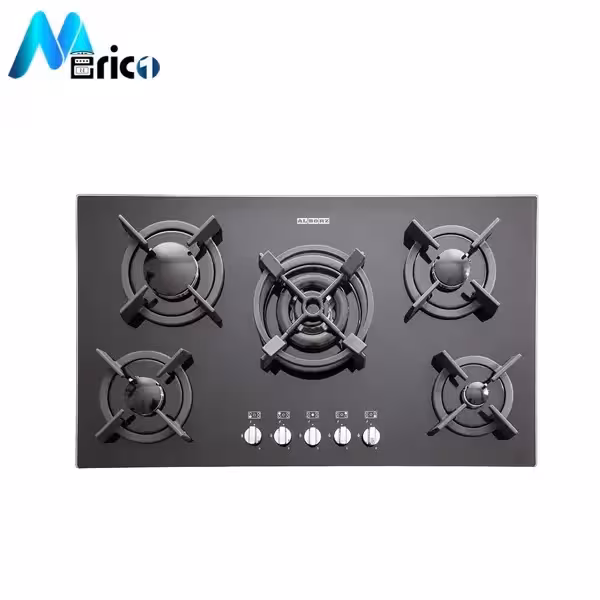 گاز رومیزی استیل البرز کد G5904 پنج شعله شیشه مشکی