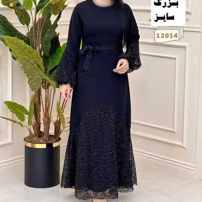 ماکسی مجلسی کرپ سولار و دانتل بزرگ سایز تا 60- کد 4601