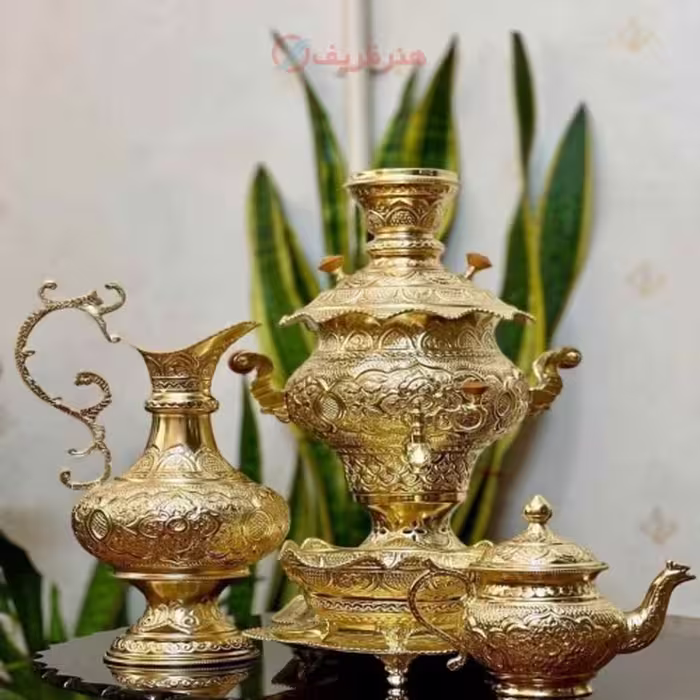 سرویس سماور برنجی 3.5 لیتری قلم دست اعلاء