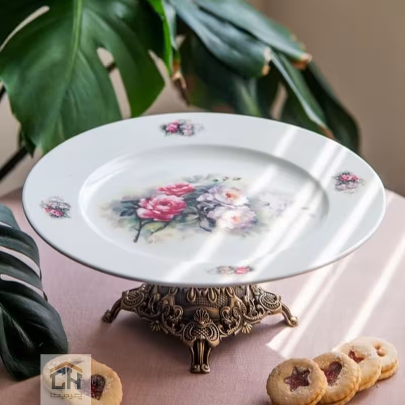 دیس چینی گرد پایه دار گل دار مدل 1161