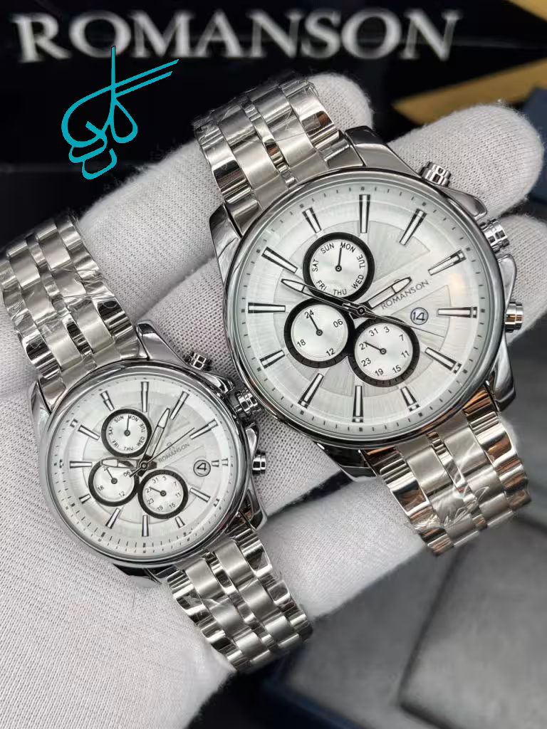 خرید ست ساعت زنانه و مردانه رومانسون طرح کرنو (تک موتوره) موتور ژاپن کیفیت ساخت AAA سربند توپر رنگ ثابت کد 2117474 - ردگل