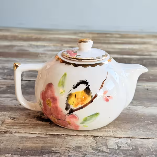 قوری طرح گل و پرنده طلا طرح سه