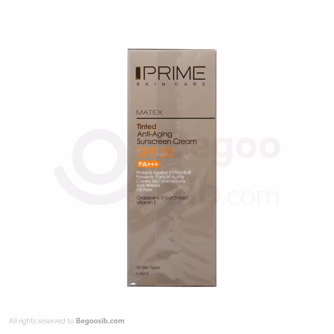 کرم ضد آفتاب جوان کننده SPF50 رنگی پرایم فاقد چربی مناسب انواع پوست 40 میلی لیتری
