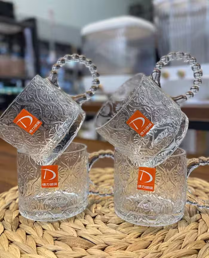 ماگ دسته حلقه ای طرح گل  Deli glass