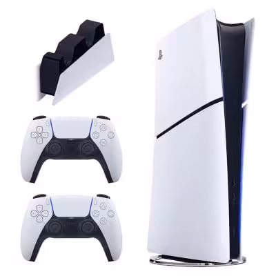 کنسول بازی سونی مدل PlayStation 5 Slim Digital Edition ظرفیت 1 ترابایت ریجن 2016B اروپا به همراه دسته اضافی و پایه شارژر