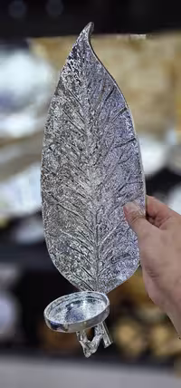 جا شمعی دیوارکوب با طرح برگ گردو رنگ سیلور
