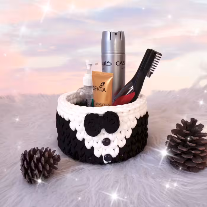 سبد قلاب بافی تریکو طرح عروس و داماد کد 80065 مجموعه 2 عددی