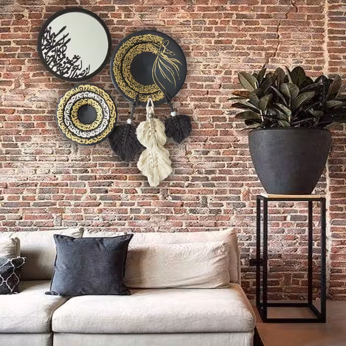 بشقاب و آینه دیوارکوب طرح سخن عشق کد 1090 مجموعه سه عددی