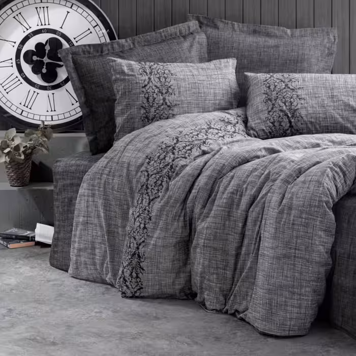 سرویس ملحفه کاتن باکس مدل Palin Sooty Gri تک نفره 3 تکه