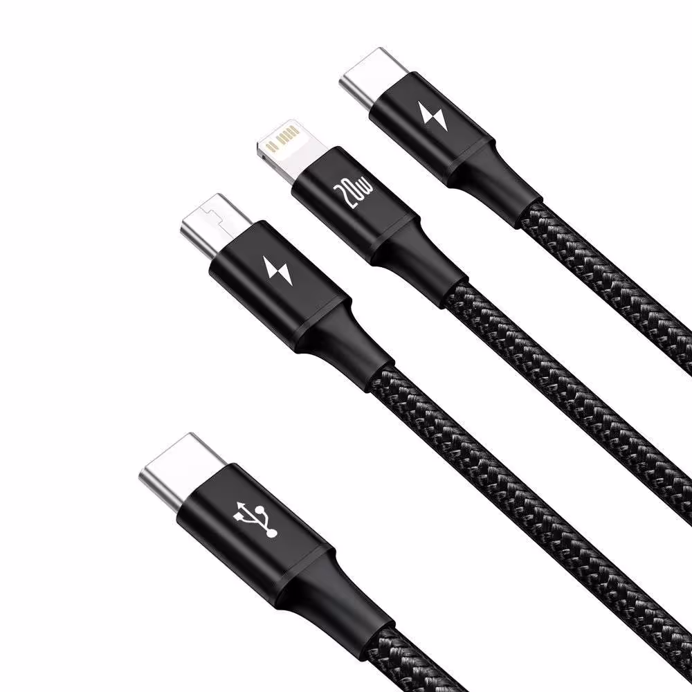 کابل تبدیل USB-C به لایتنینگ/USB-C/microUSB باسئوس مدل Rapid Series 3-IN-1 طول 15 متر