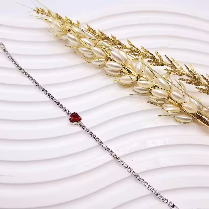 دستبند جواهری قلب قرمز فول نگین استیل