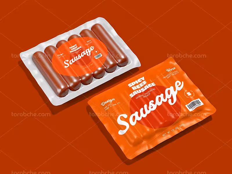 موکاپ بسته بندی سوسیس مناسب طراحی تبلیغاتی | گرافیک با طعم تربچه