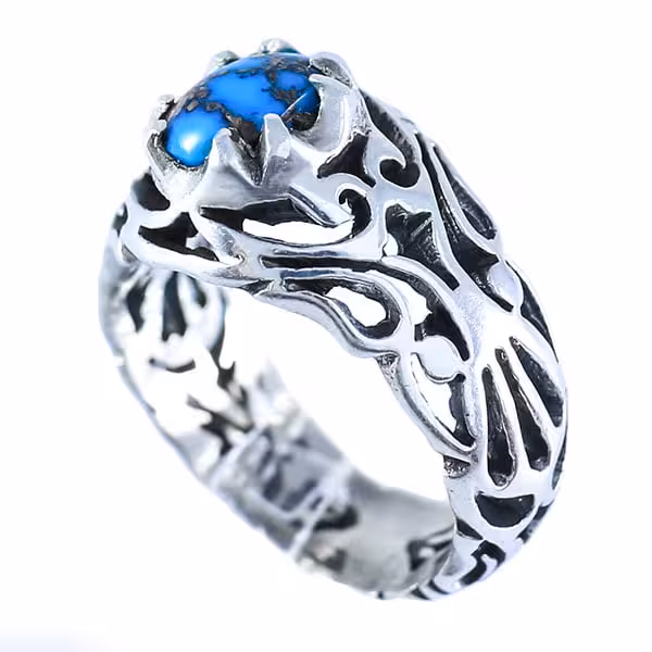 انگشتر نقره مردانه فیروزه نیشابوری مدل فرگون _ کد : 100044