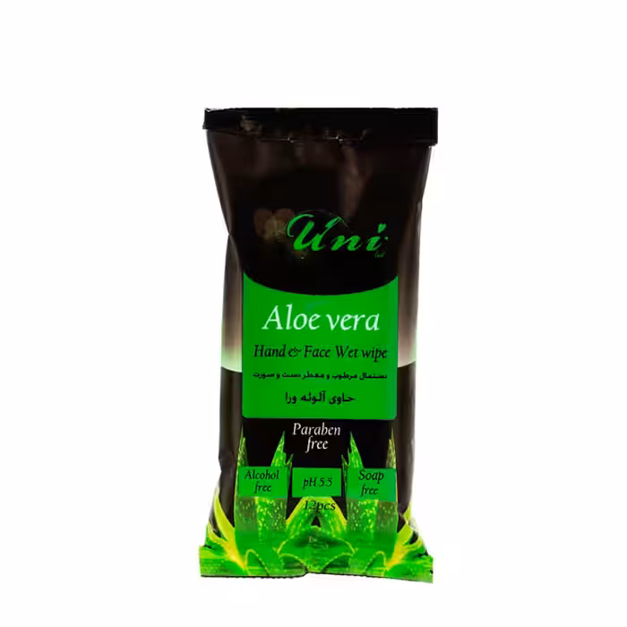 دستمال مرطوب و معطر دست و صورت یونی لد جیبی حاوی عصاره آلوئه ورا بسته 12 عددی