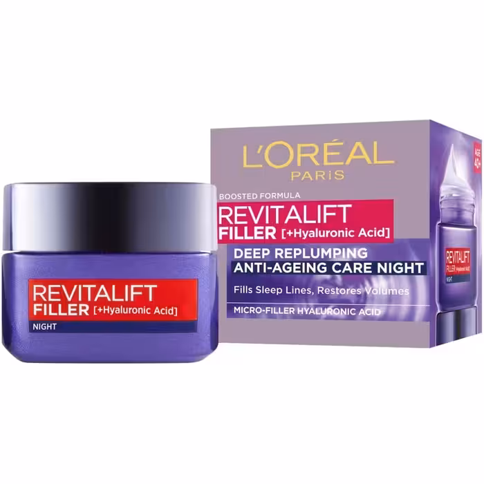 کرم شب ضد چروک لورال LOREAL مدل REVITALLIFT FILLER حجم 50 میل | حاوی هیالورونیک و فیلر