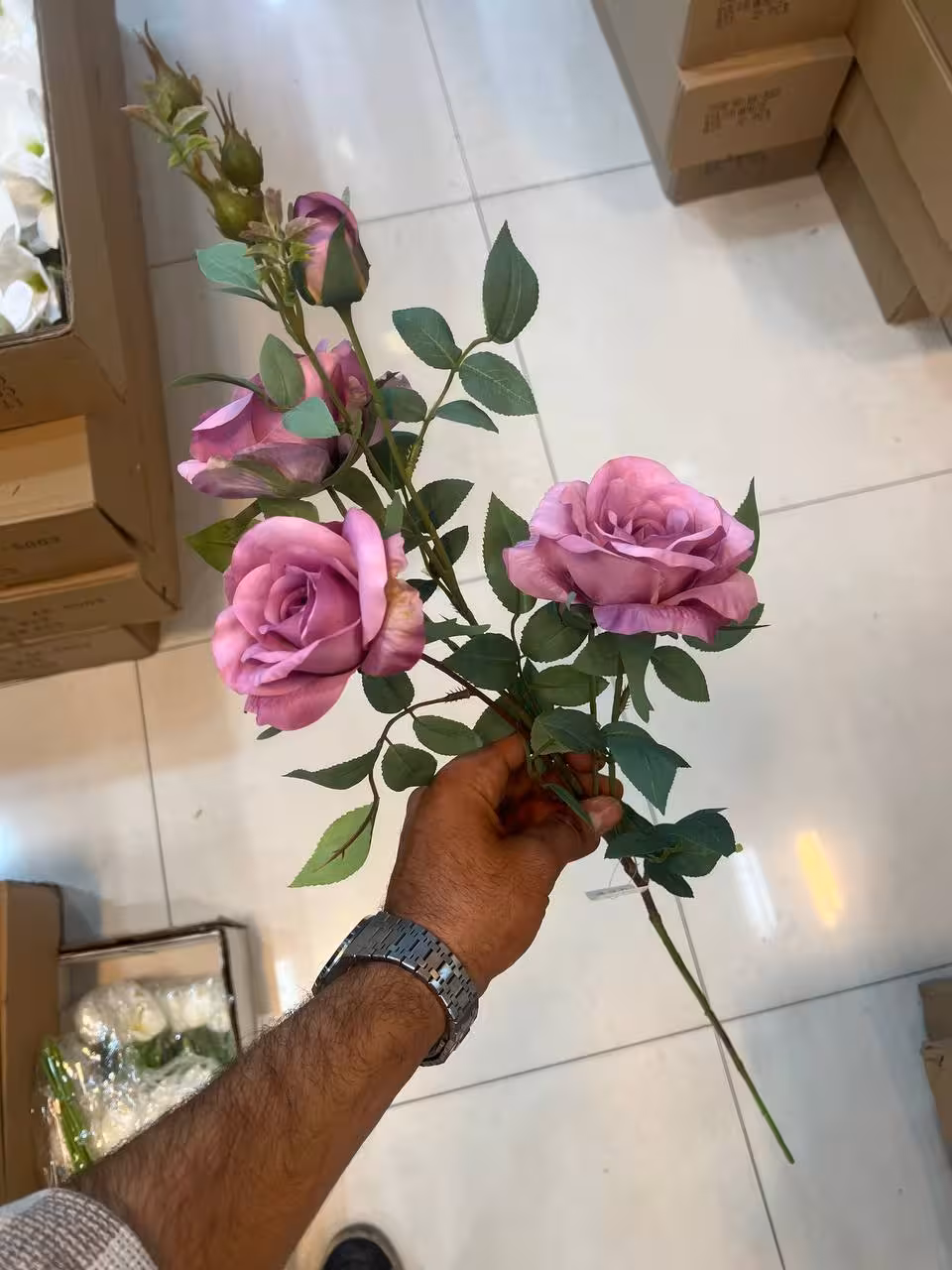 شاخه رز بنفش مصنوعی وارداتی 3گل و یک غنچه