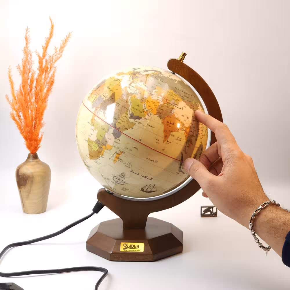 ایده کره جغرافیایی پایه 8 ضلعی سایز 20 چراغ دار 117 IDEH Geographical