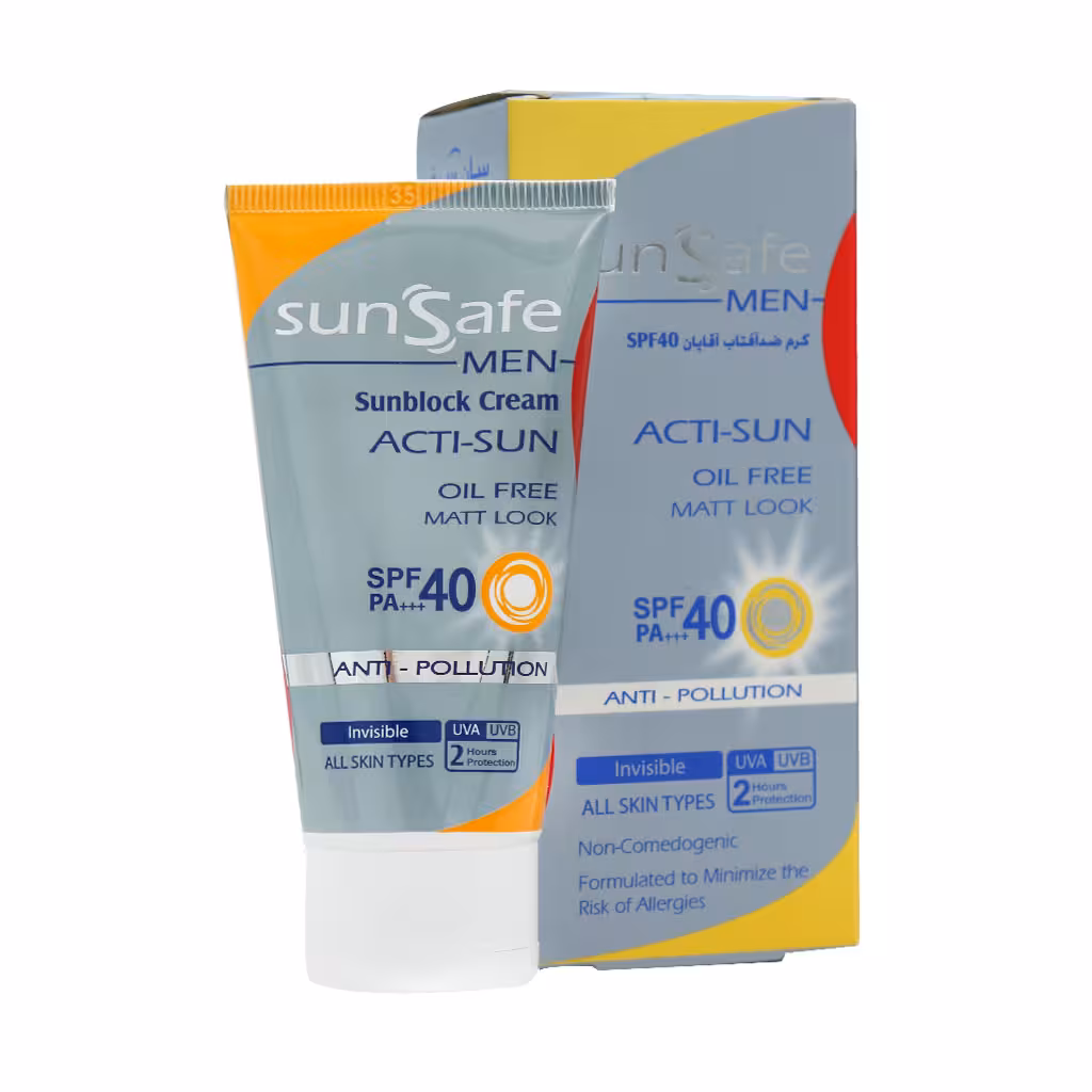 کرم ضد آفتاب فاقد چربی spf40 آقایان سان سیف مناسب برای انواع پوست حجم 50 میلی لیتر