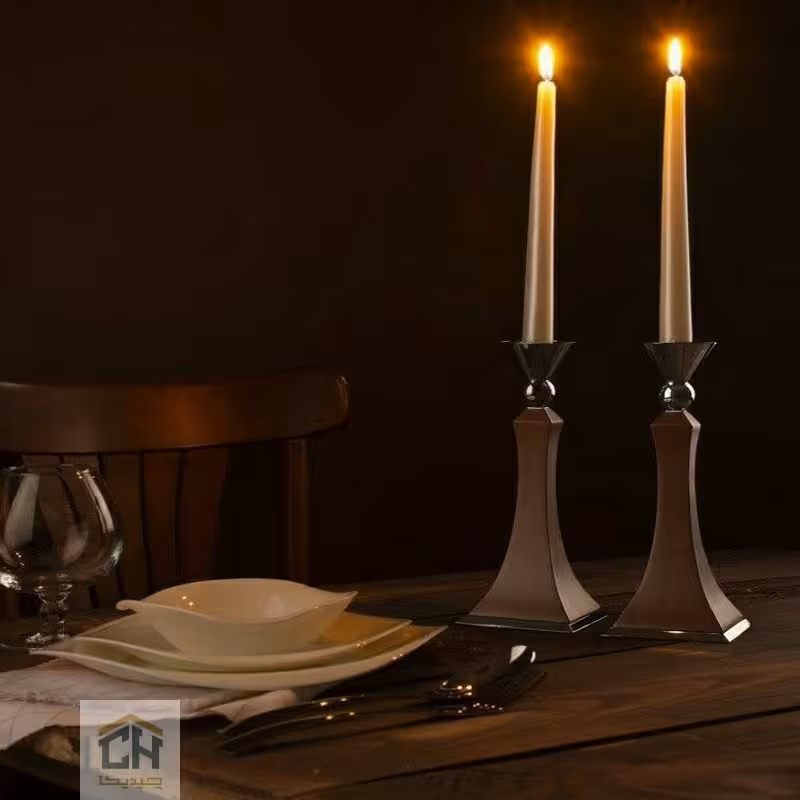 شمعدان چوب و استیل ست 2 تایی مدل 0318