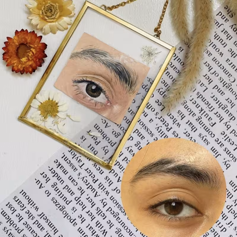 نقاشی سفارشی چشم ها هدیه به همراه گل و قاب