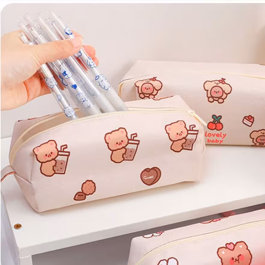 جامدادی برزنتی یا کیف لوازم آرایش خرسی فانتزی تک زیپ