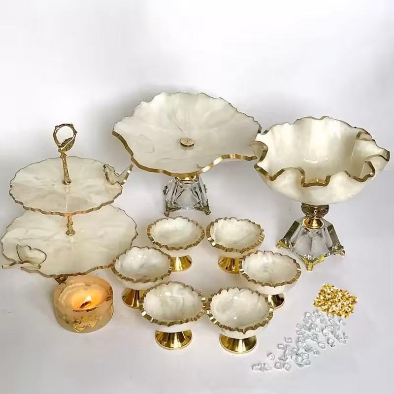 سرویس پذیرایی رزینی طرح مرمر جهیزیه عروس 4تکه