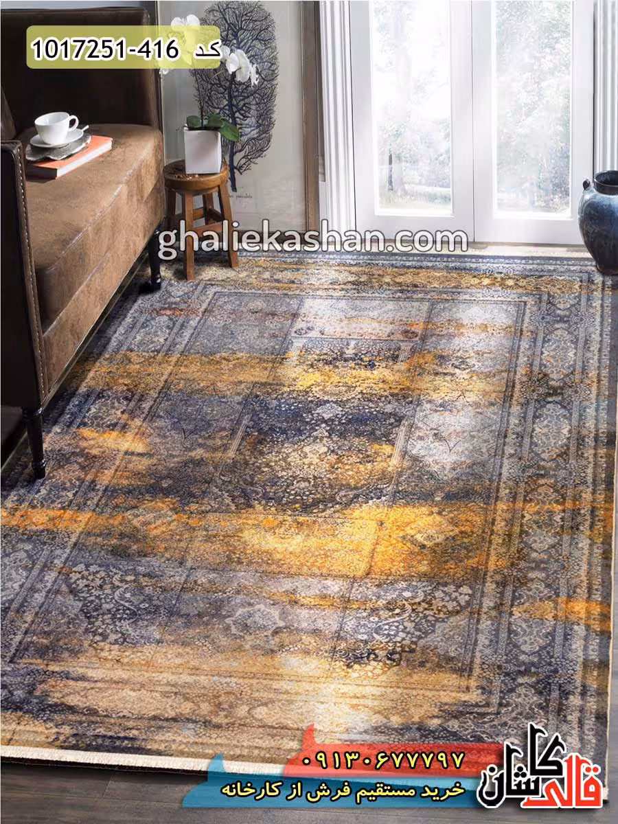 فرش وینتیج (کهنه نما) 700 شانه خشتی طرح ارگ زمینه خاکستری کاشان