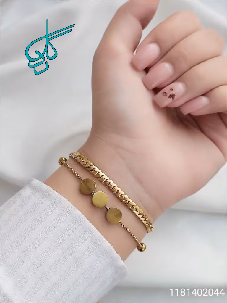 خرید دستبند استیل دوتایی رنگ ثابت طرح طلا کد 1215394 - ردگل