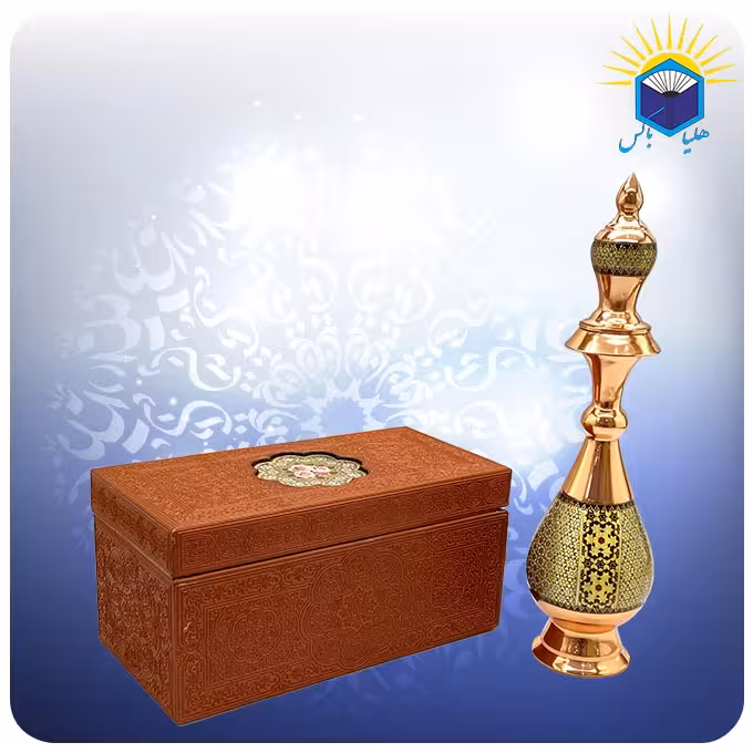 تنگ صراحی مس و خاتم کاری شالدار 25 سانت با جعبه ام دی اف چرمی