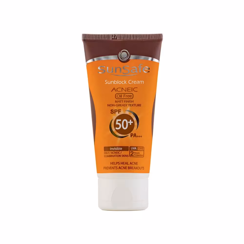 کرم ضد آفتاب SPF50 فاقد چربی سان سیف بی رنگ