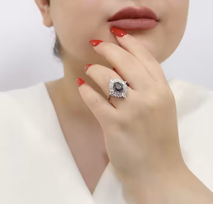 انگشتر سنگ رنگی جواهری نقره زنانه کد 11106