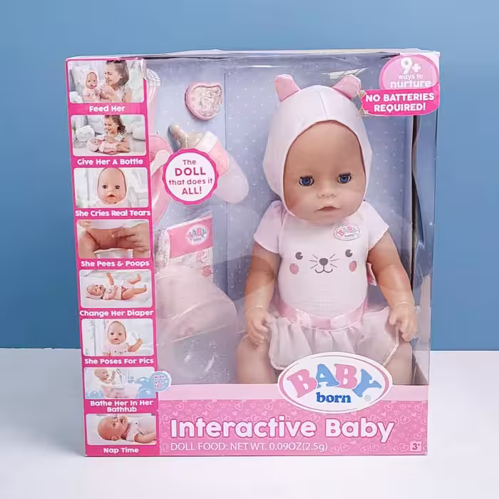 عروسک دخترانه جیشی BABY BORN با لوازم دختر با پیراهن صورتی کد 916779