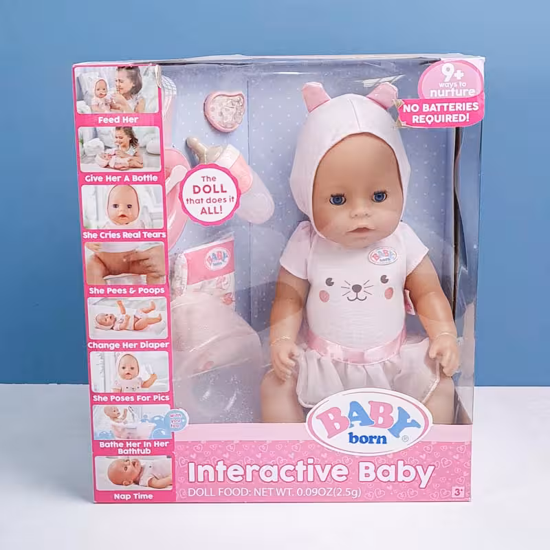عروسک دخترانه جیشی BABY BORN با لوازم دختر با پیراهن صورتی کد 916779
