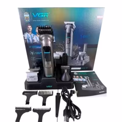 ماشین اصلاح همه‌کاره VGR V-096 | ست 14 کاره ضدآب با صفحه‌نمایش LED